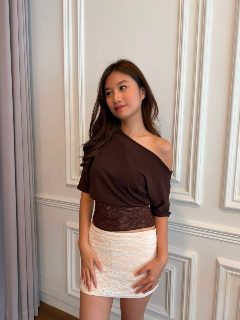Kenzie One-Shoulder Lace Waist Top